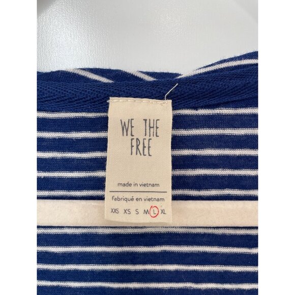 We The Free Henley Top Size Large Striped Long Sleeve Blue White Comfy Nautical - Picture 4 of 8
